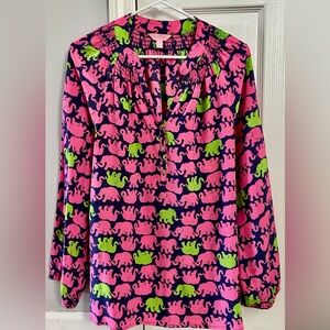 Lilly Pulitzer Pink, Navy & Lime Green Tusk in Sun print.